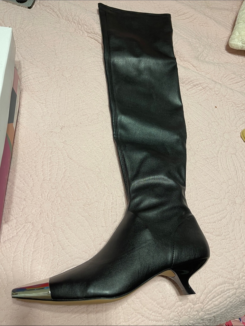 Katy Perry Collections Black Over-the-Knee Boots with Metallic Cap Toe